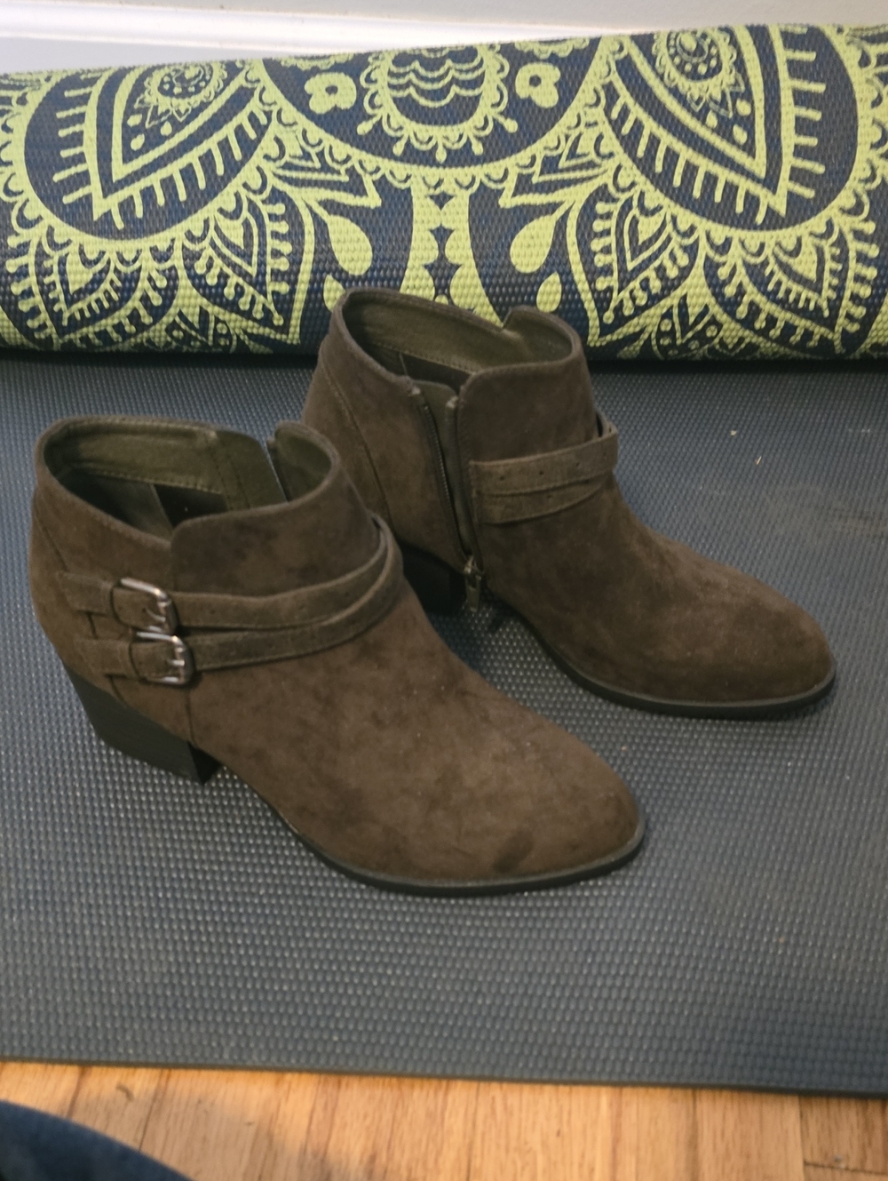 Sonoma Dark Brown Suede Ankle Booties with Buckle Straps